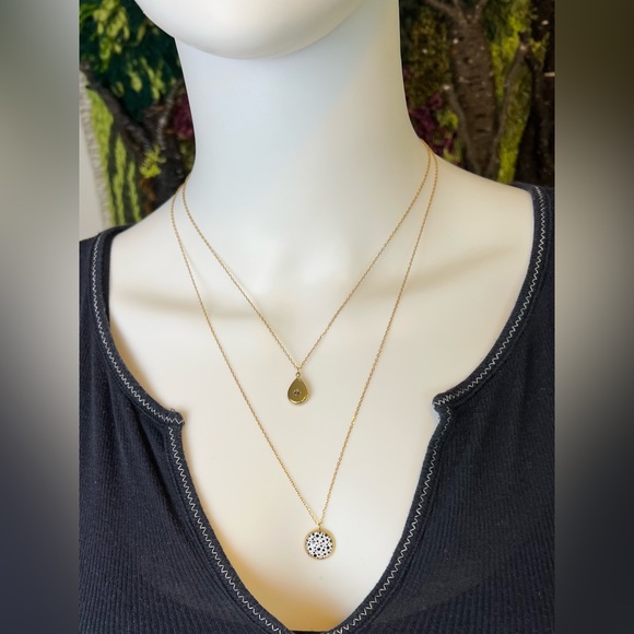 Black and White Polka-dot Pendant Necklace - Elegant Minimalist Layered Necklace - Picture 15 of 16